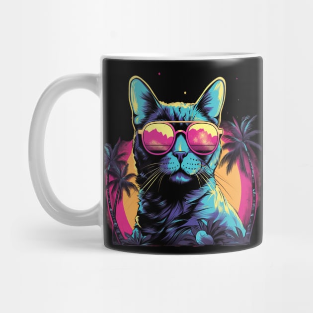 Retro Wave Egyptian Mau Cat Shirt by Miami Neon Designs